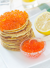 Image showing pancakes with caviar