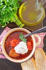 Image showing Traditional Russian-Ukrainian borscht soup