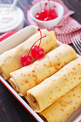 Image showing pancakes with cherry