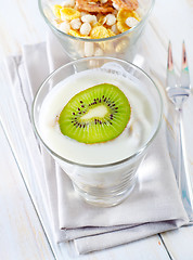 Image showing fresh yogurt and muesli in a glass