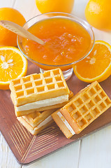 Image showing waffle and orange jam