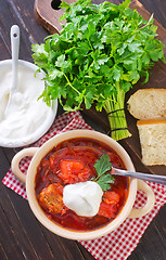 Image showing Traditional Russian-Ukrainian borscht soup