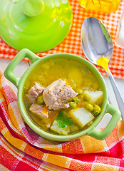Image showing Fresh soup with meat and vegetables