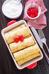 Image showing pancakes with cherry