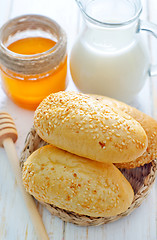 Image showing milk, honey and bread