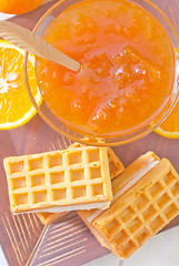 Image showing waffle and orange jam