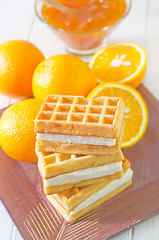 Image showing waffle and orange jam