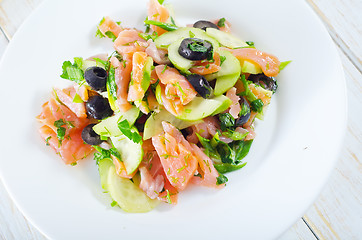 Image showing salad with salmon