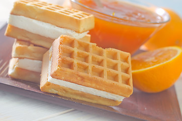 Image showing waffle and orange jam