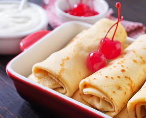 Image showing pancakes with cherry
