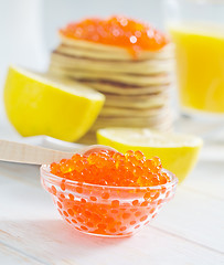 Image showing pancakes with caviar