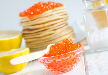 Image showing pancakes with caviar