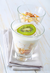 Image showing fresh yogurt and muesli in a glass