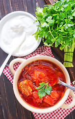 Image showing Traditional Russian-Ukrainian borscht soup