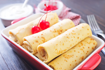 Image showing pancakes with cherry