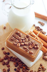 Image showing coffee soap, soap for spa, coffee and milk