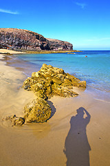 Image showing white coast lanzarote  in spain   beach  stone water   