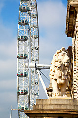 Image showing lion  london eye in the spring sky  