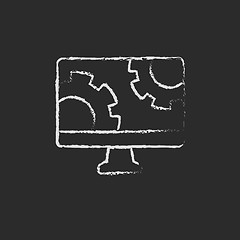 Image showing Computer and gear drawn in chalk