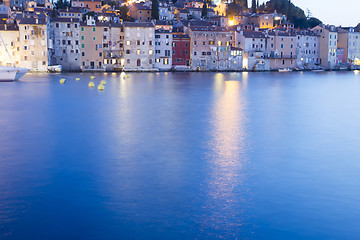 Image showing Old city core buildings in Rovinj at sunset