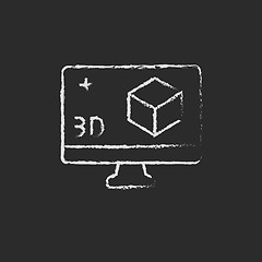 Image showing Computer monitor with 3d box drawn in chalk