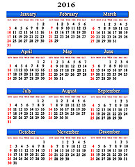 Image showing calendar for 2016 on the white background