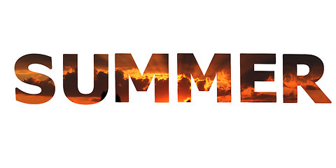 Image showing word summer made from photo of sunset