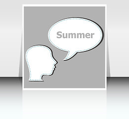 Image showing people think about summer, man and speech bubbles, summer holiday card