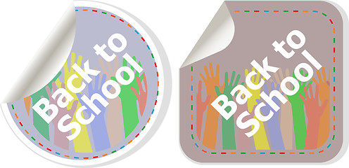 Image showing Back to school text on label tag stickers set isolated on white, education concept