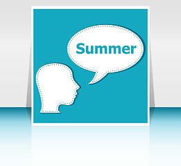 Image showing people think about summer, man and speech bubbles, summer holiday card 