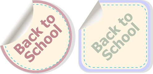 Image showing Back to school text on label tag stickers set isolated on white, education concept