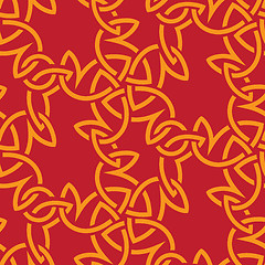 Image showing Seamless Orange wicker ornament on a red background