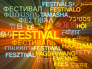 Image showing Festival multilanguage wordcloud background concept glowing