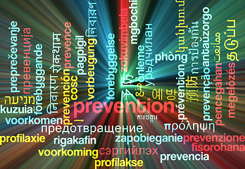 Image showing Prevention multilanguage wordcloud background concept glowing