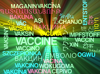 Image showing Vaccine multilanguage wordcloud background concept glowing