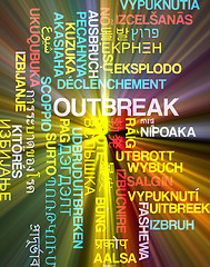 Image showing Outbreak multilanguage wordcloud background concept glowing