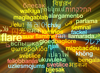 Image showing Flare multilanguage wordcloud background concept glowing