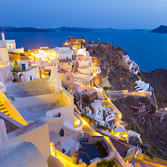 Image showing Oia village on Santorini in sunset, Greece.