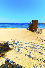 Image showing white coast lanzarote  in spain    tower  summer 