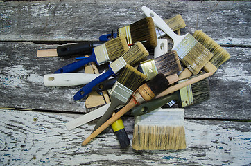 Image showing Heap of paintbrushes