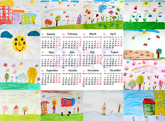 Image showing calendar for 2015 year with children's drawings