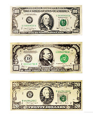 Image showing Banknotes of the dollars face value 20, 100, 1000