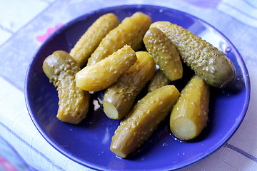 Image showing Cucumbers marinaded on the plate