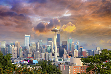 Image showing Seattle Cityscape with Stormy Sky