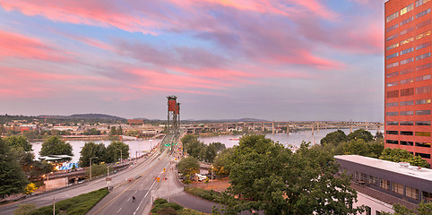 Image showing Portland Waterfront Hawthorne Bridge at Sunset