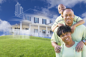 Image showing African American Family with Ghosted House Drawing Behind