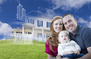 Image showing Young Military Family with Ghosted House Drawing Behind