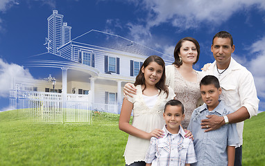Image showing Hispanic Family with Ghosted House Drawing Behind