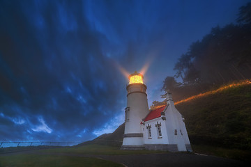 Image showing Heceta Head Lighthouse Evening Blue Hour