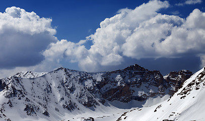 Image showing Mountains in snow. Panoramic view.